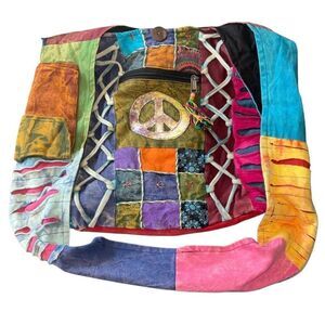 Peace Patchwork Purse Crossbody Boho Bag Rainbow Vintage India Boutique - New!